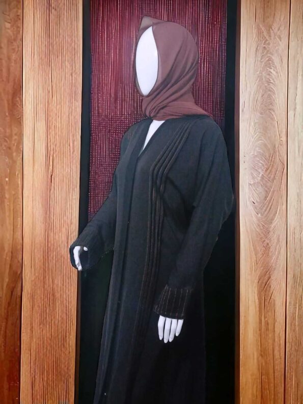 Luxury Nida Fabric abaya plated style on front and sleeves